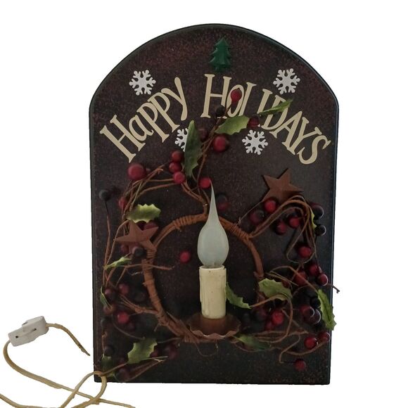 Happy Holidays Light Up Hanging Wall Plaque Plug in Christmas Decoration - Picture 2 of 9
